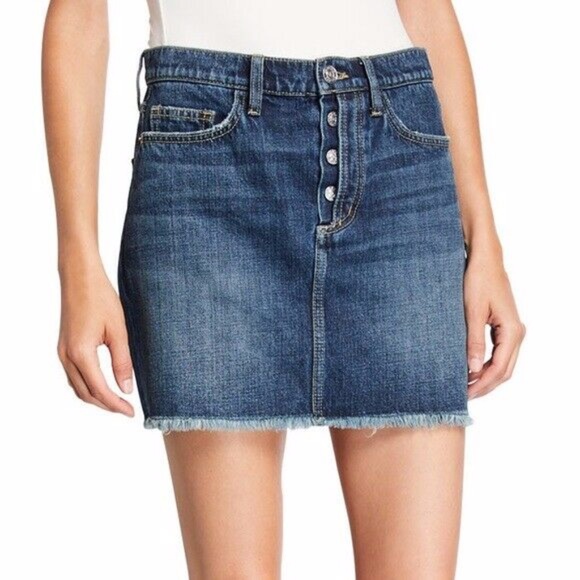 Current/Elliott The Exposed Fly 5 Pocket Mini Denim Skirt Dark Wash Blue 31 - Picture 1 of 9